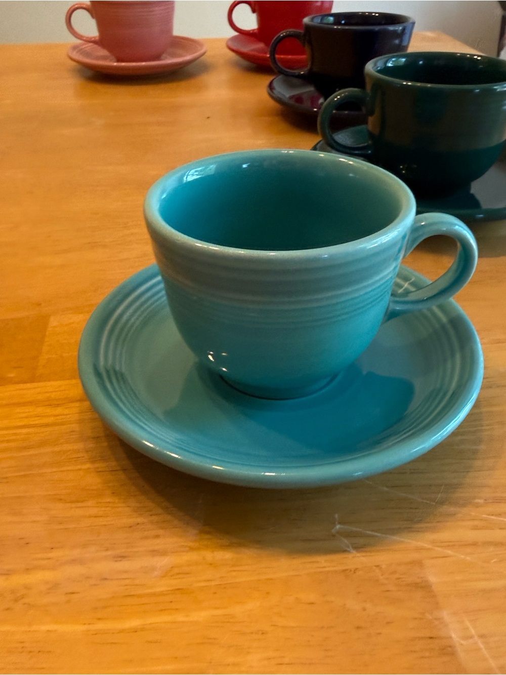 Fiesta coffee cup and saucer vintage turquoise glaze by Homer Laughlin USA